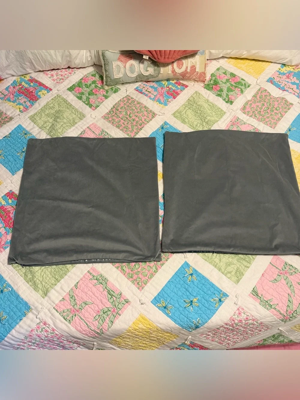 Set of 2 Caldeira Gray Shimmer Marble Velvet Euro Bed Pillow Shams Zip Up 24x24
